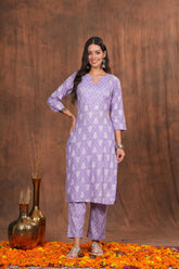 Ethereal Lavender Cotton Kurti - Soft Cotton with Delicate Print